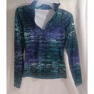 Nike Woman's green and purple patterned longsleeve athletic Dri-fit pullover Med